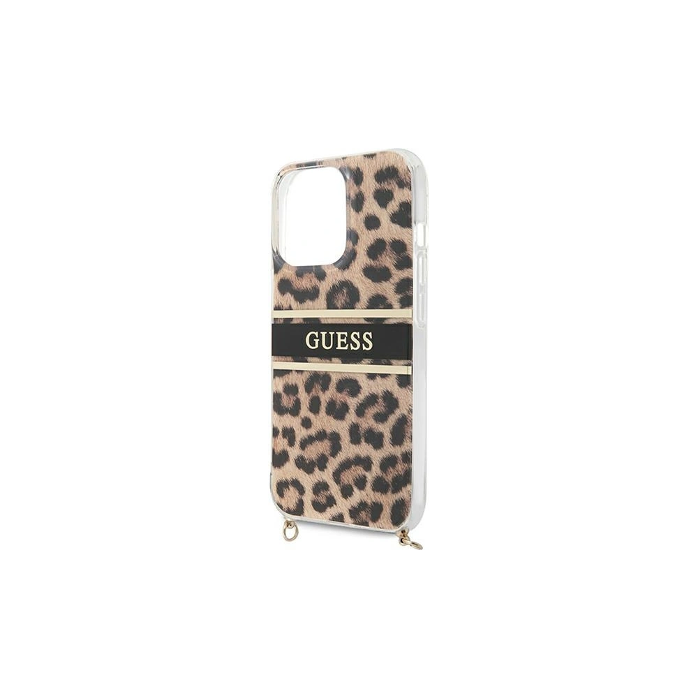 Wholesale Guess GUHCP13LKBCLE Apple iPhone 13 Pro Leopard hardcase Gold Strap - GUE1355 - {ean13} - Hurt