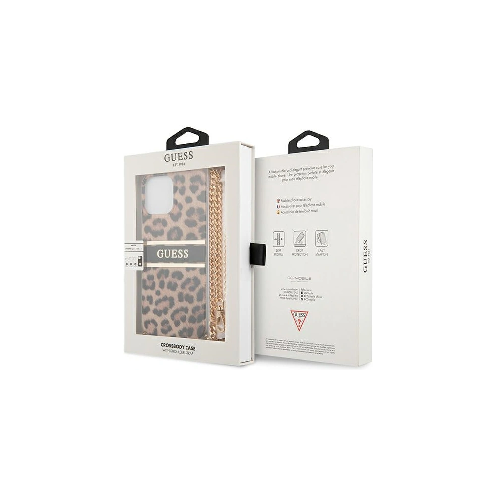 Wholesale Guess GUHCP13LKBCLE Apple iPhone 13 Pro Leopard hardcase Gold Strap - GUE1355 - {ean13} - Hurt