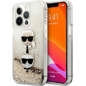 Karl Lagerfeld KLHCP13LKICGLD Apple iPhone 13 Pro gold hardcase Liquid Glitter Karl&Choupette Head