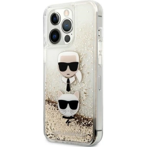 Karl Lagerfeld KLHCP13LKICGLD Apple iPhone 13 Pro gold hardcase Liquid Glitter Karl&Choupette Head