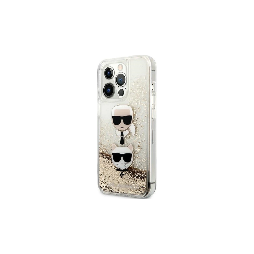 Wholesale Karl Lagerfeld KLHCP13LKICGLD Apple iPhone 13 Pro gold hardcase Liquid Glitter Karl&Choupette Head - KLD708GLD - {ean13} - Hurt