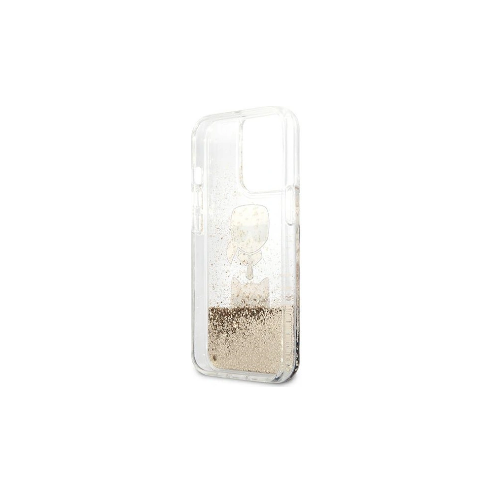 Wholesale Karl Lagerfeld KLHCP13LKICGLD Apple iPhone 13 Pro gold hardcase Liquid Glitter Karl&Choupette Head - KLD708GLD - {ean13} - Hurt