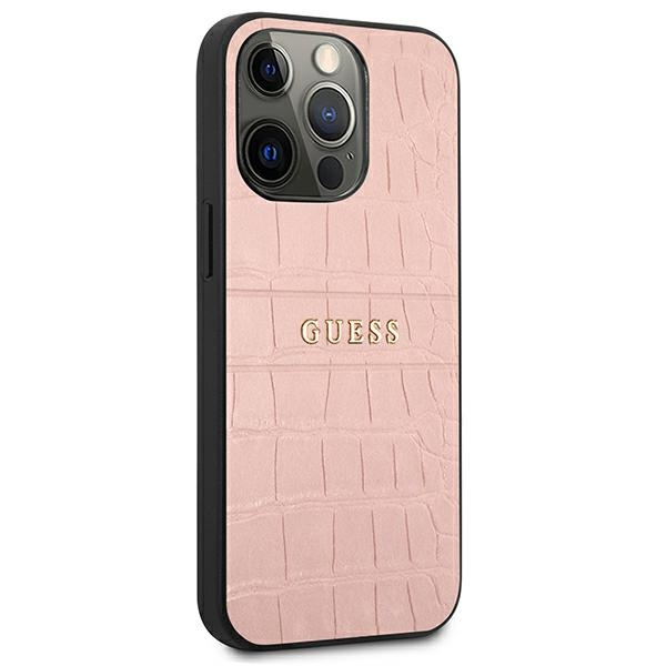 Kryt Guess GUHCP13LPCRBPI Apple iPhone 13 Pro pink Croco Strap Collection