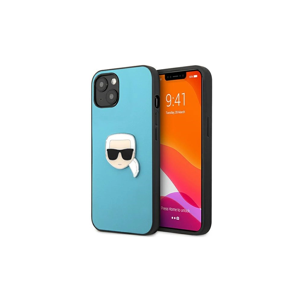 Wholesale Karl Lagerfeld KLHCP13MPKMB Apple iPhone 13 blue hardcase Leather Ikonik Karl`s Head Metal - KLD721BLU - {ean13} - Hurt