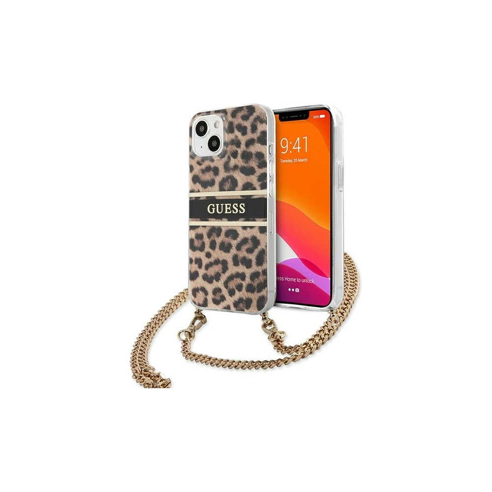 Hurtownia GSM - Case Guess GUHCP13MKBCLE Apple iPhone 13 Leoparden-Hardcase Gold Strap - GUE1366 - {ean13} - Hurt