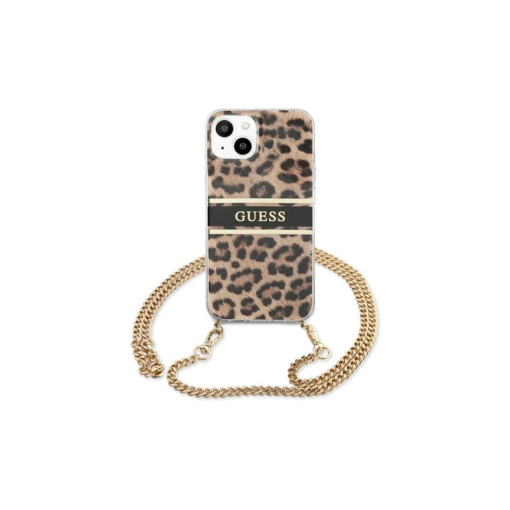 Hurtownia GSM - Case Guess GUHCP13MKBCLE Apple iPhone 13 Leoparden-Hardcase Gold Strap - GUE1366 - {ean13} - Hurt