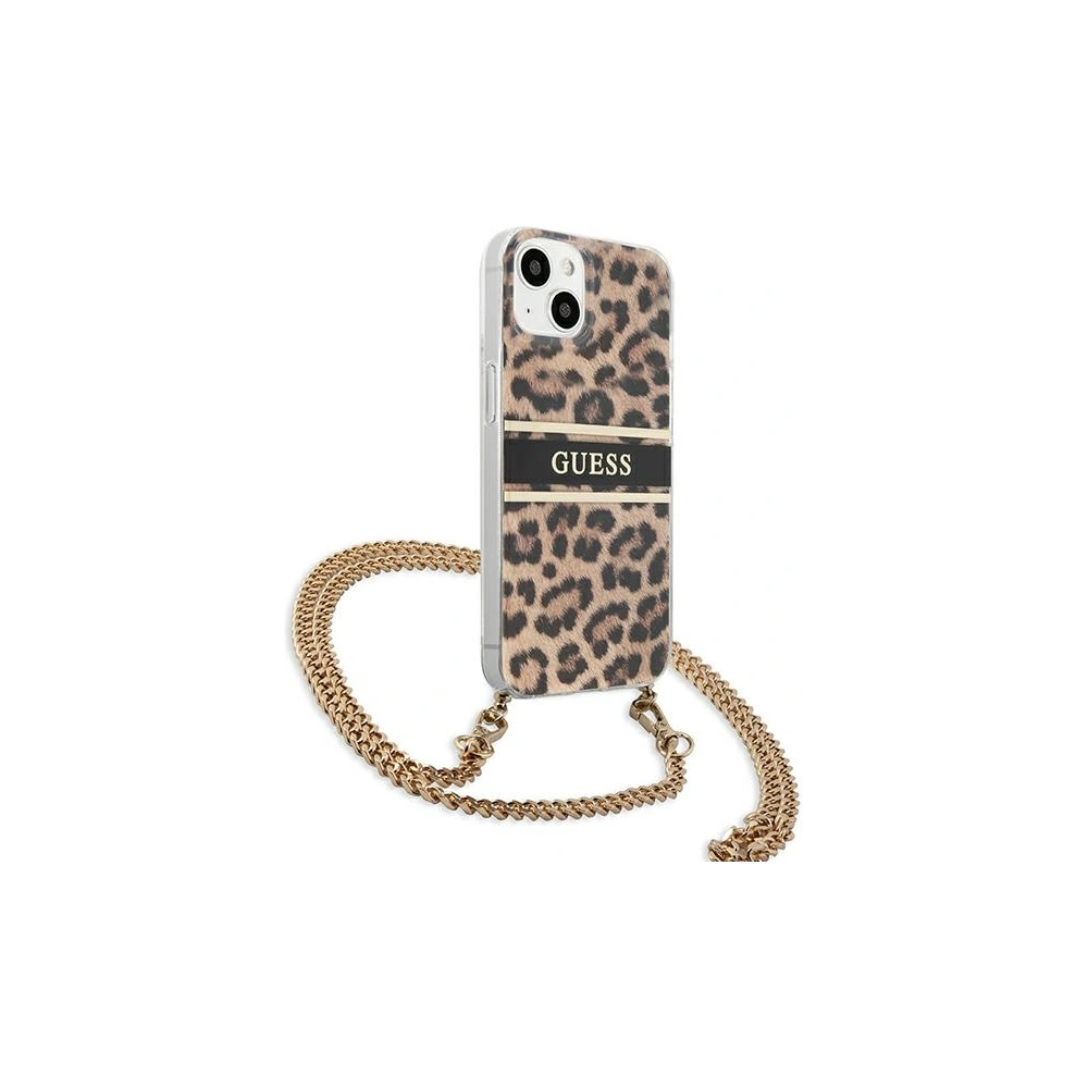 Hurtownia GSM - Case Guess GUHCP13MKBCLE Apple iPhone 13 Leoparden-Hardcase Gold Strap - GUE1366 - {ean13} - Hurt
