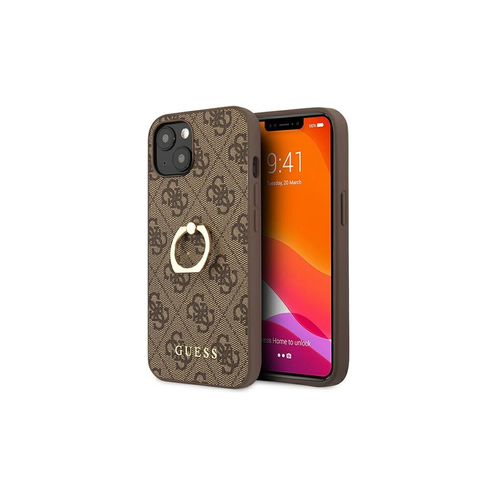 Hurtownia GSM - Etui Guess GUHCP13S4GMRBR Apple iPhone 13 mini brązowy/brown hardcase 4G with ring stand - GUE1375BR - {ean13} - Hurt