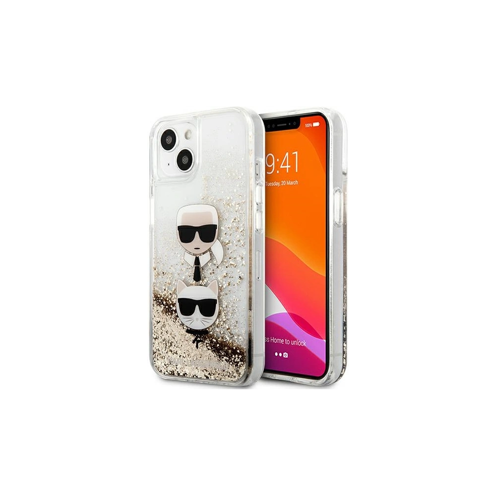 Wholesale Karl Lagerfeld KLHCP13SKICGLD Apple iPhone 13 mini gold hardcase Liquid Glitter Karl&Choupette Head - KLD730GLD - {ean13} - Hurt