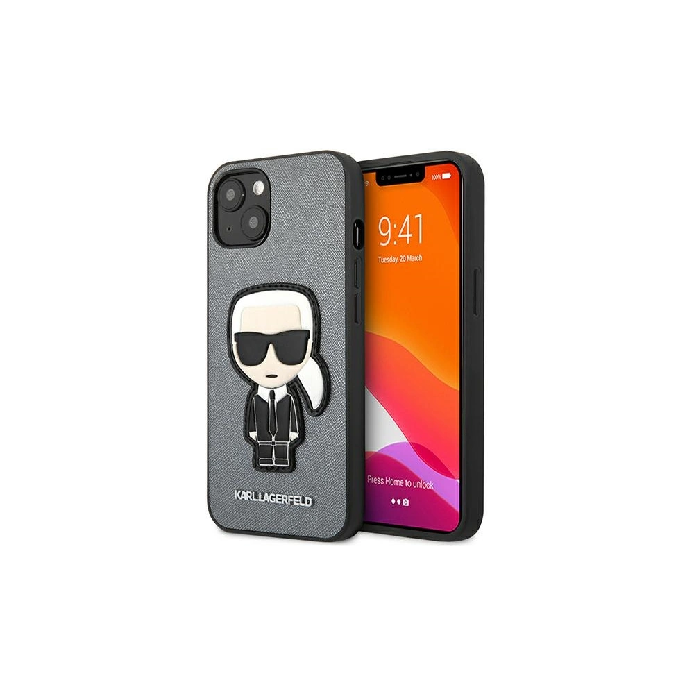Hurtownia GSM - Etui Karl Lagerfeld KLHCP13SOKPG Apple iPhone 13 mini srebrny/silver hardcase Saffiano Ikonik Karl`s Patch - KLD731SLV - {ean13} - Hurt