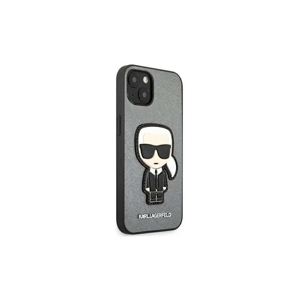 Wholesale Karl Lagerfeld KLHCP13SOKPG Apple iPhone 13 mini silver hardcase Saffiano Ikonik Karl`s Patch - KLD731SLV - {ean13} - Hurt