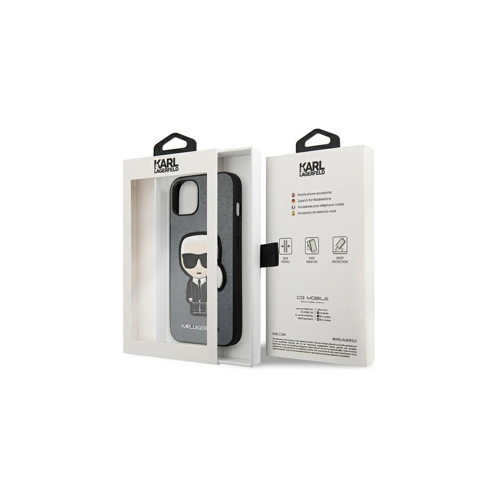 Hurtownia GSM - Etui Karl Lagerfeld KLHCP13SOKPG Apple iPhone 13 mini srebrny/silver hardcase Saffiano Ikonik Karl`s Patch - KLD731SLV - {ean13} - Hurt