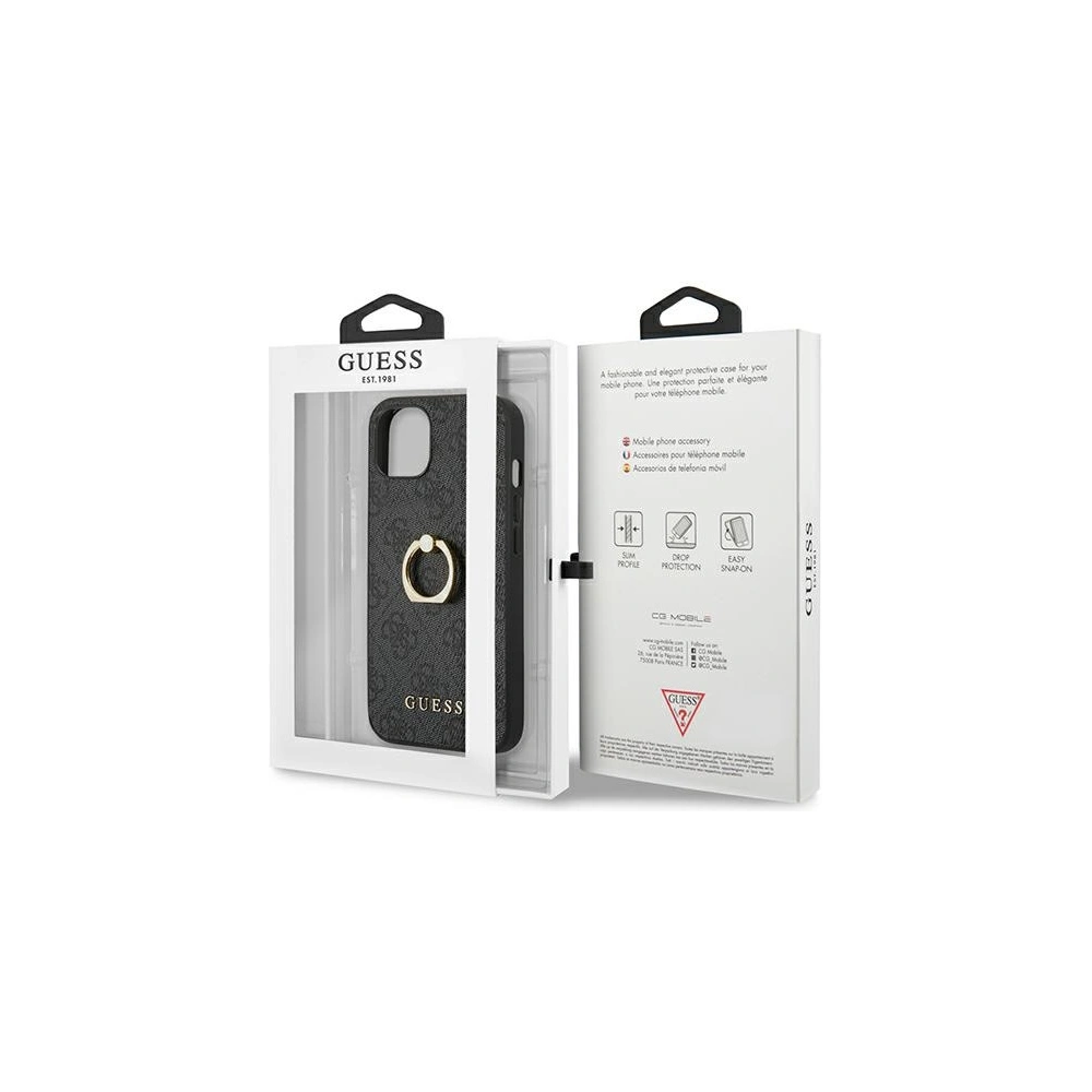 Wholesale Guess GUHCP13S4GMRGR Apple iPhone 13 mini grey hardcase 4G with ring stand - GUE1376GRY - {ean13} - Hurt