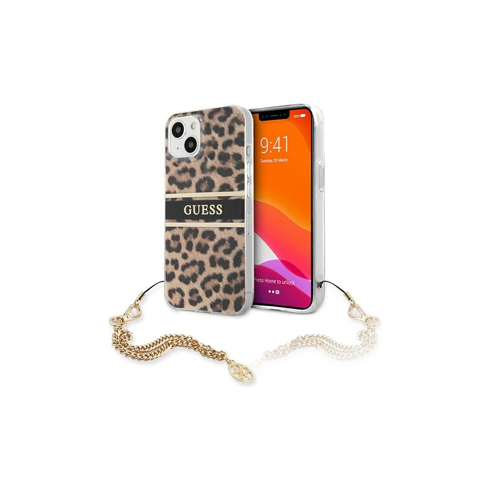Hurtownia GSM - Etui Guess GUHCP13SKBSLEO Apple iPhone 13 mini Leopard hardcase Zlatý řetěz - GUE1379 - {ean13} - Hurt