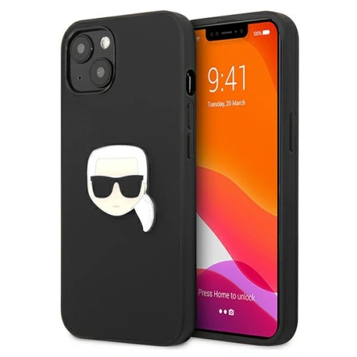 Etui Karl Lagerfeld KLHCP13SPKMK Apple iPhone 13 mini czarny/black hardcase Leather Ikonik Karl`s Head Metal