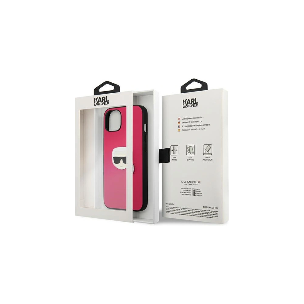 Wholesale Karl Lagerfeld KLHCP13SPKMP Apple iPhone 13 mini pink hardcase Leather Ikonik Karl`s Head Metal - KLD734PNK - {ean13} - Hurt