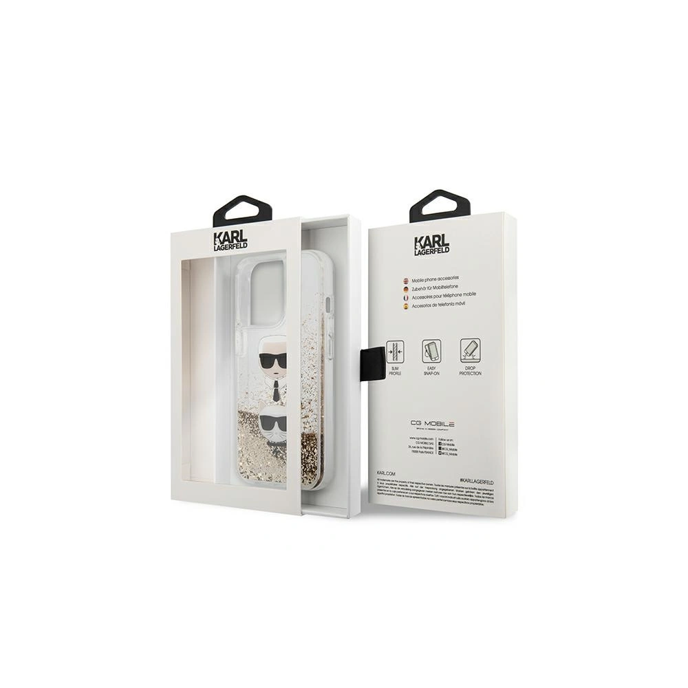 Wholesale Karl Lagerfeld KLHCP13XKICGLD Apple iPhone 13 Pro Max gold hardcase Liquid Glitter Karl&Choupette Head - KLD741GLD - {ean13} - Hurt