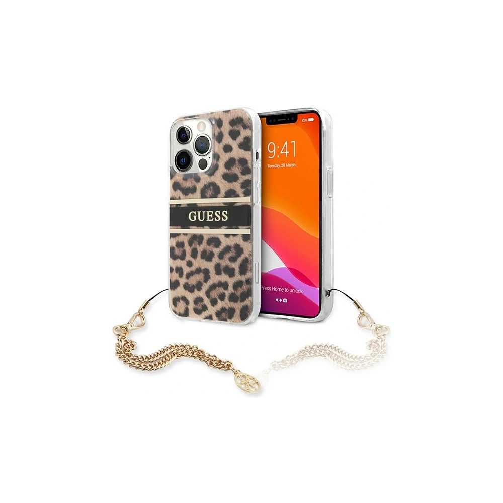 Wholesale Guess GUHCP13XKBSLEO Apple iPhone 13 Pro Max Leopard hardcase Gold Chain - GUE1389 - {ean13} - Hurt