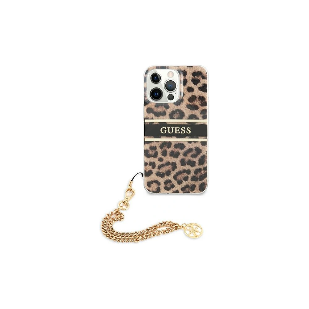 Wholesale Guess GUHCP13XKBSLEO Apple iPhone 13 Pro Max Leopard hardcase Gold Chain - GUE1389 - {ean13} - Hurt