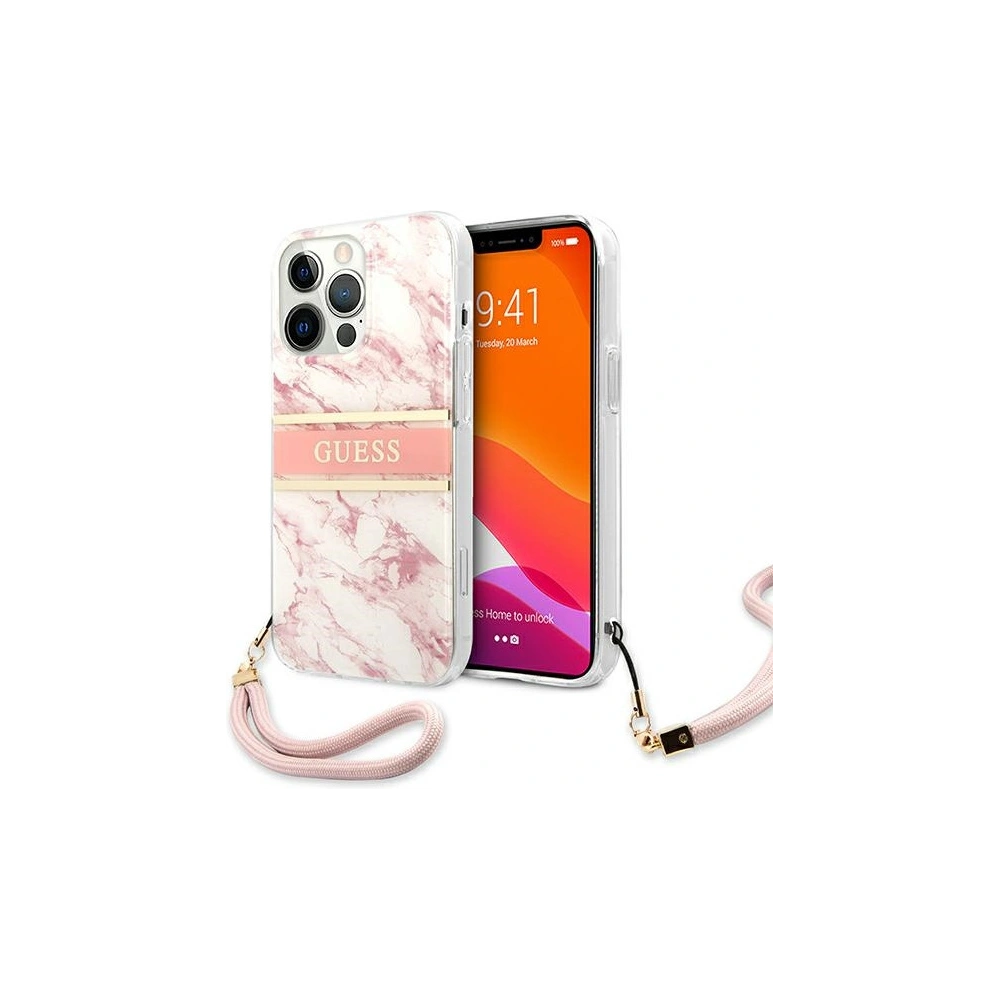 Wholesale Guess GUHCP13XKMABPI Apple iPhone 13 Pro Max pink hardcase Marble Strap Collection - GUE1390PNK - {ean13} - Hurt