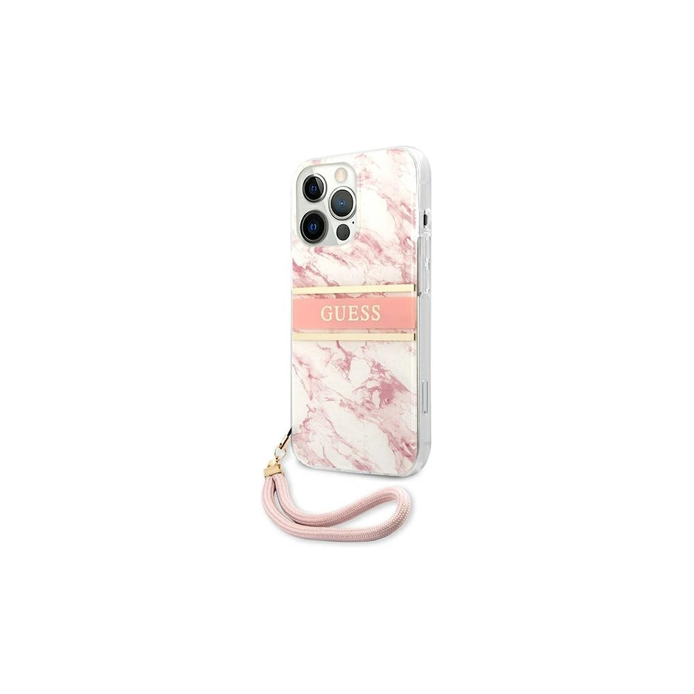 Wholesale Guess GUHCP13XKMABPI Apple iPhone 13 Pro Max pink hardcase Marble Strap Collection - GUE1390PNK - {ean13} - Hurt