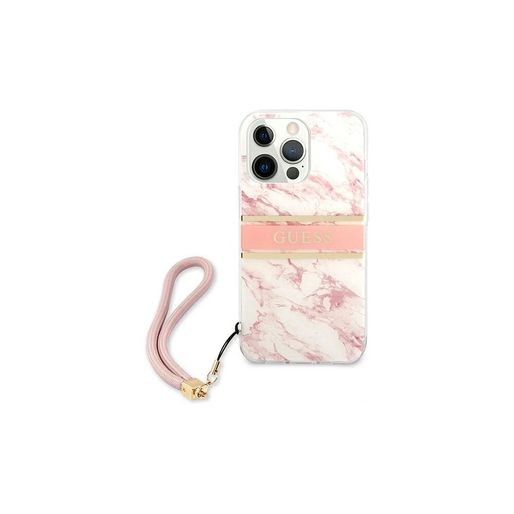 Wholesale Guess GUHCP13XKMABPI Apple iPhone 13 Pro Max pink hardcase Marble Strap Collection - GUE1390PNK - {ean13} - Hurt