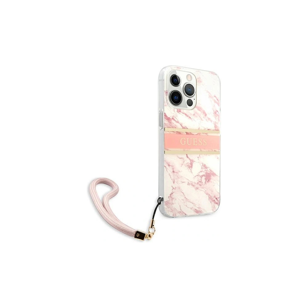 Wholesale Guess GUHCP13XKMABPI Apple iPhone 13 Pro Max pink hardcase Marble Strap Collection - GUE1390PNK - {ean13} - Hurt