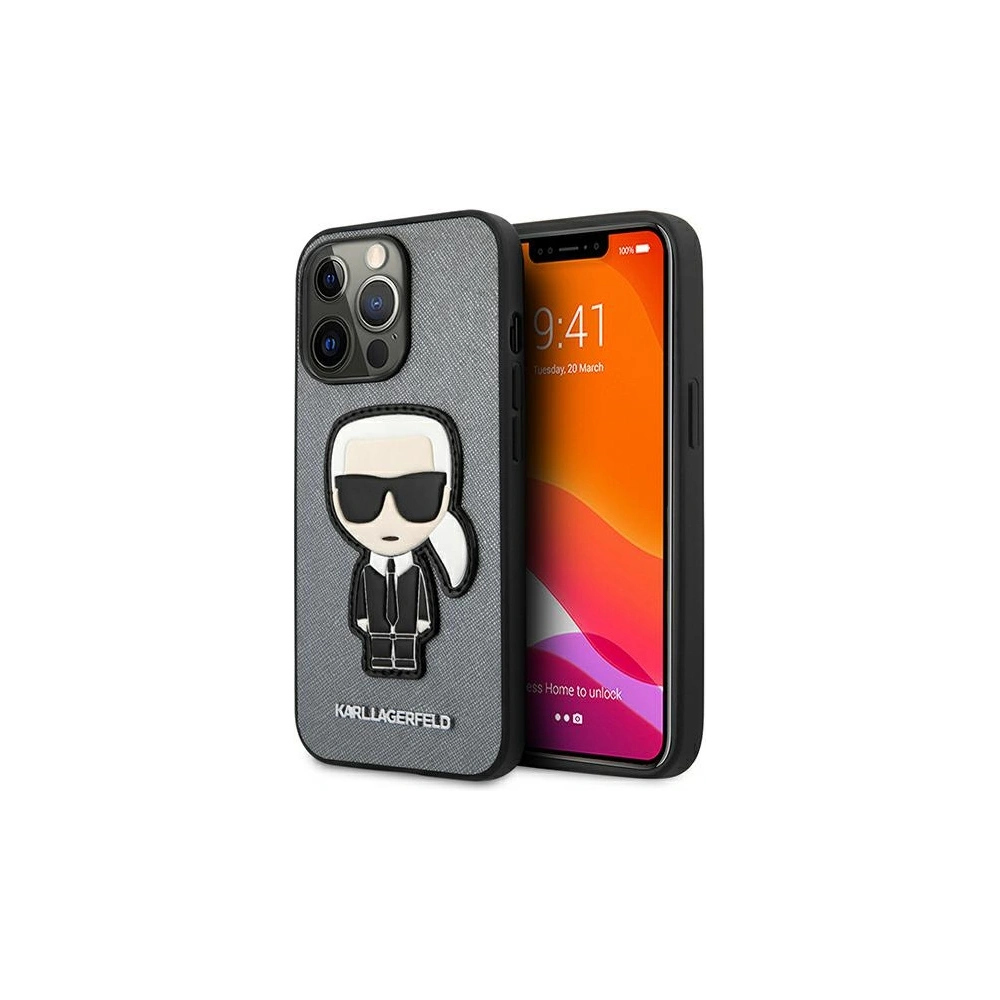 Hurtownia GSM - Etui Karl Lagerfeld KLHCP13XOKPG Apple iPhone 13 Pro Max srebrny/silver hardcase Saffiano Ikonik Karl`s Patch - KLD742SLV - {ean13} - Hurt