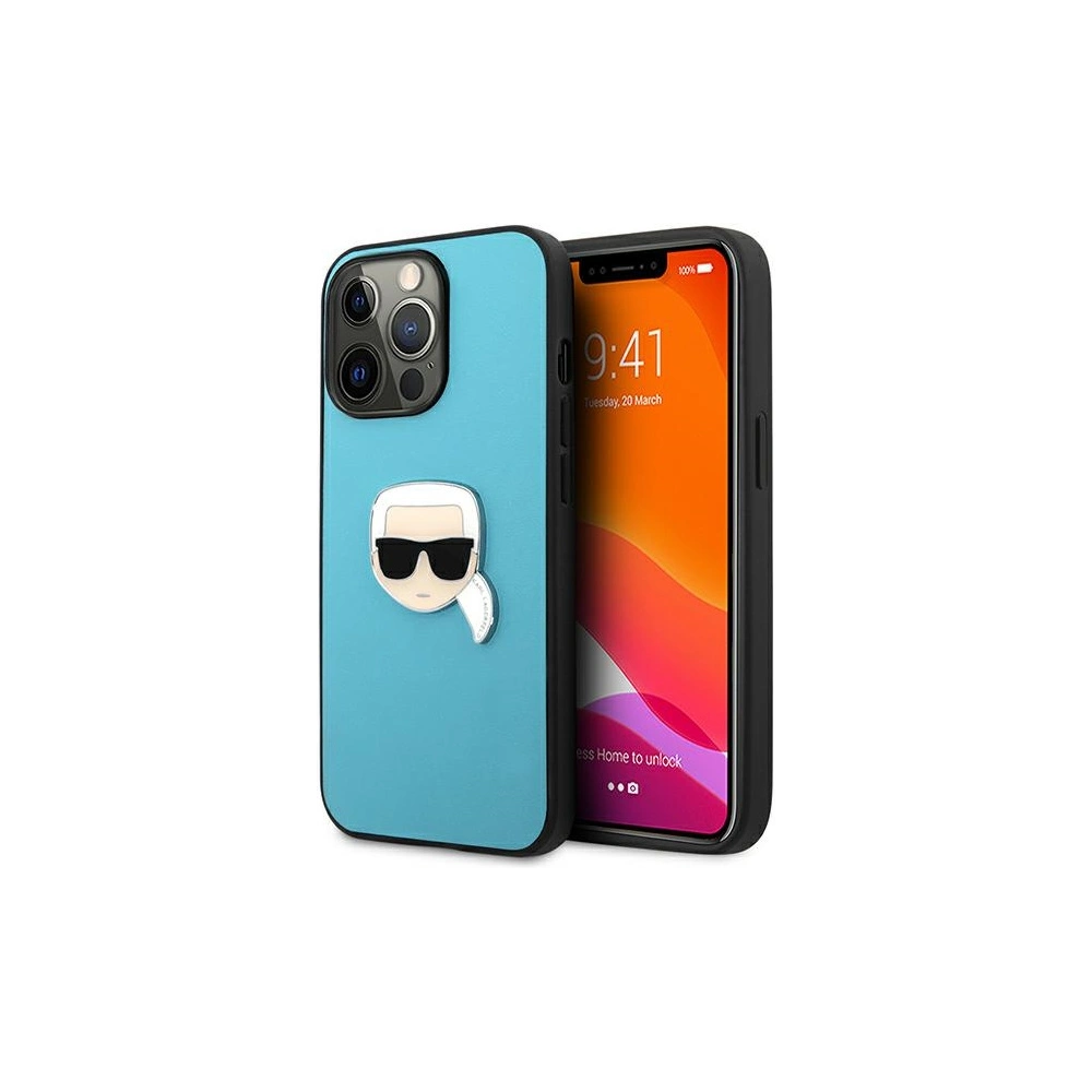 Hurtownia GSM - Etui Karl Lagerfeld KLHCP13XPKMB Apple iPhone 13 Pro Max niebieski/blue hardcase Leather Ikonik Karl`s Head Metal - KLD743BLU - {ean13} - Hurt