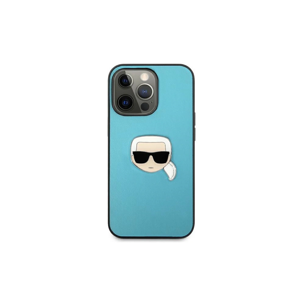 Hurtownia GSM - Etui Karl Lagerfeld KLHCP13XPKMB Apple iPhone 13 Pro Max niebieski/blue hardcase Leather Ikonik Karl`s Head Metal - KLD743BLU - {ean13} - Hurt