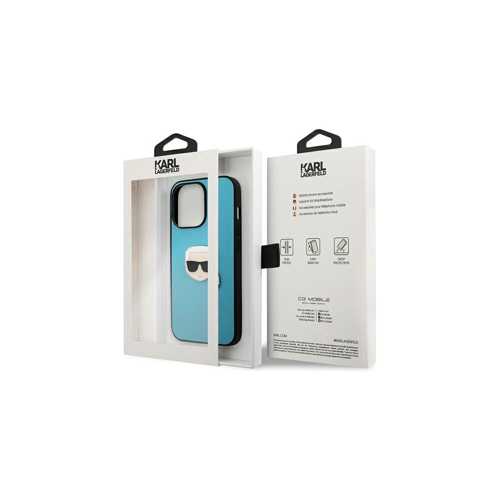 Hurtownia GSM - Etui Karl Lagerfeld KLHCP13XPKMB Apple iPhone 13 Pro Max niebieski/blue hardcase Leather Ikonik Karl`s Head Metal - KLD743BLU - {ean13} - Hurt