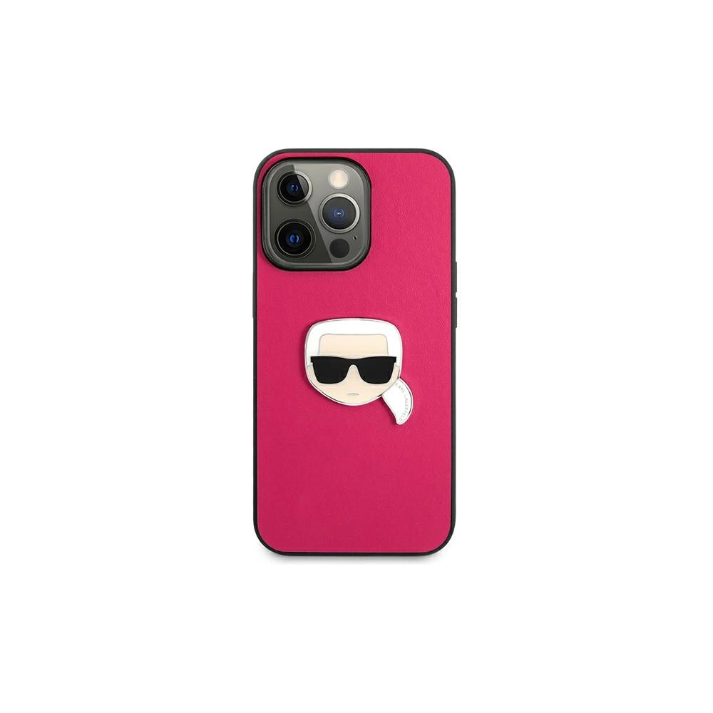 Wholesale Karl Lagerfeld KLHCP13XPKMP Apple iPhone 13 Pro Max pink hardcase Leather Ikonik Karl`s Head Metal - KLD745PNK - {ean13} - Hurt