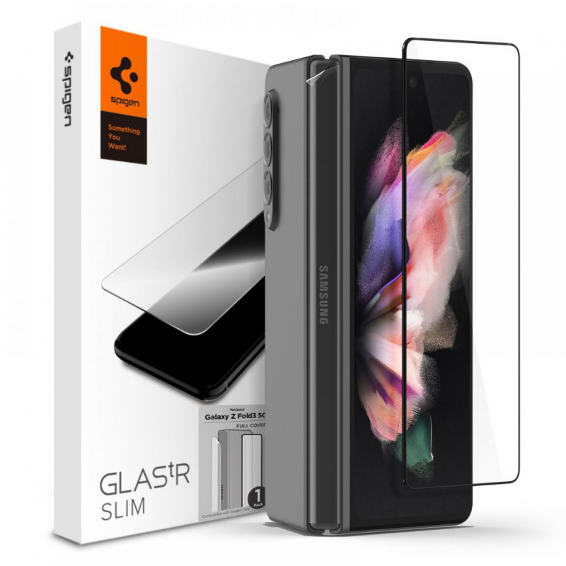 Spigen Distributor - 8809811853834 - SPN1946BLK - Spigen GLAS.tR Slim + Hinge Film Samsung Galaxy Z Fold 3 Black - B2B homescreen
