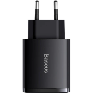 Baseus Compact Quick Charger, 2xUSB, USB-C, PD, 3A, 30W (black)