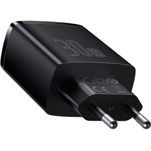 Ładowarka sieciowa Baseus Compact Quick Charger, 2xUSB, USB-C, PD, 3A, 30W (czarna)