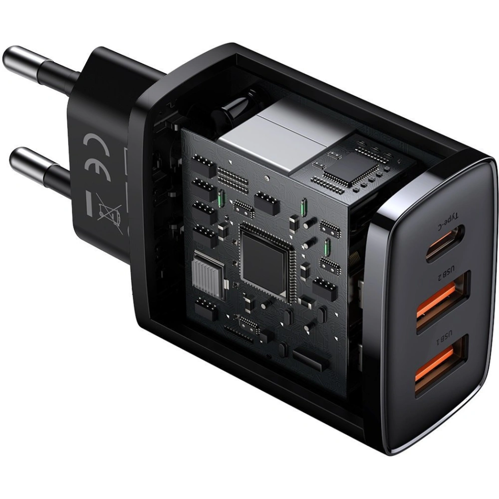 Hurtownia GSM - Ładowarka sieciowa Baseus Compact Quick Charger, 2xUSB, USB-C, PD, 3A, 30W (czarna) - BSU2897BLK - {ean13} - Hurt