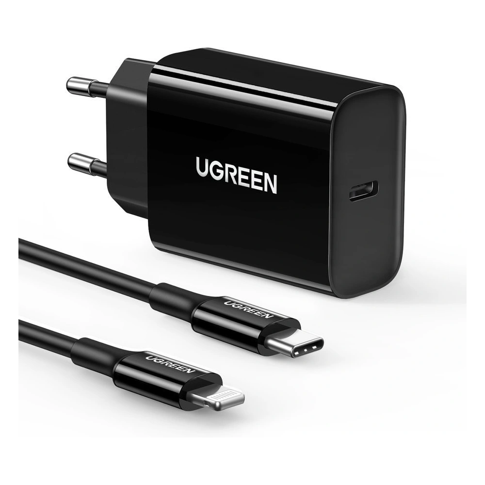 Hurtownia GSM - Síťová nabíječka UGREEN CD137, 20W, PD 3.0, USB-C (černá) + kabel IP do USB-C (černý) - UGR1061BLK - {ean13} - Hurt