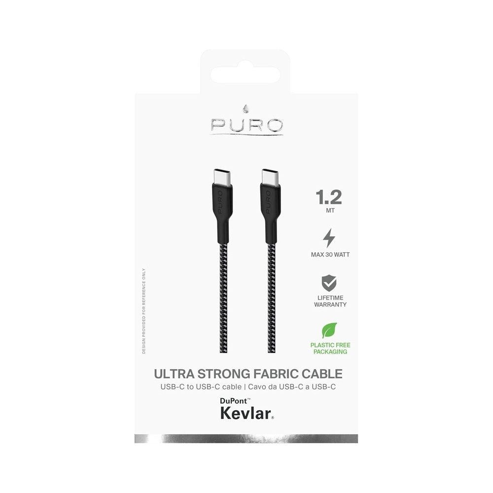 Hurtownia GSM - Kabel PURO Fabric Ultra Strong heavy duty USB-C/USB-C 1,2m (černý) - PUR506BLK - {ean13} - Hurt
