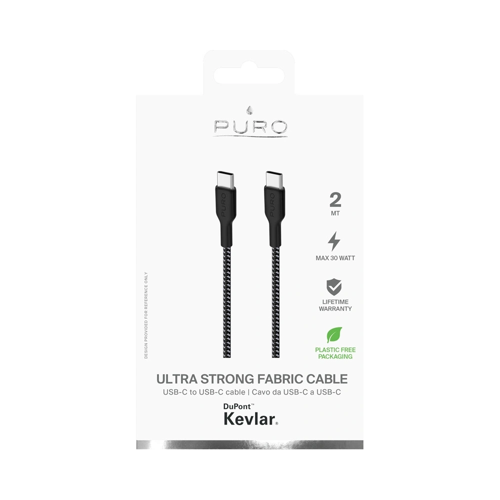 Hurtownia GSM - Kabel PURO Fabric Ultra Strong heavy duty USB-C/USB-C 2m (czarny) - PUR507BLK - {ean13} - Hurt