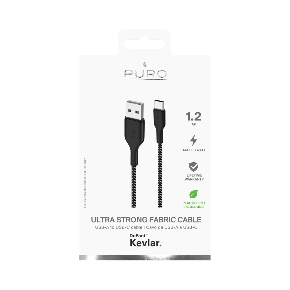 Hurtownia GSM - Kabel PURO Fabric Ultra Strong heavy duty USB-A/USB-C 1,2m (černý) - PUR508BLK - {ean13} - Hurt