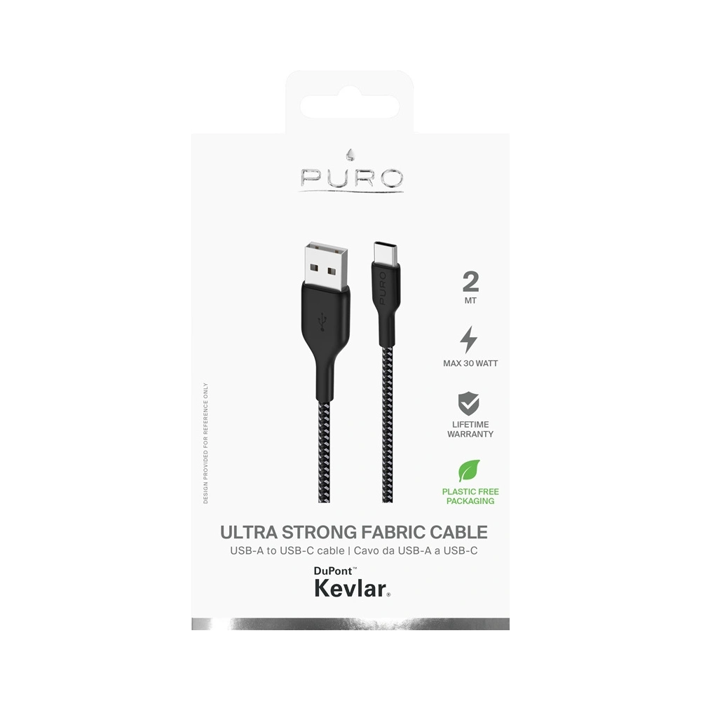 Hurtownia GSM - Kabel PURO Fabric Ultra Strong heavy duty USB-A/USB-C 2m (czarny) - PUR509BLK - {ean13} - Hurt