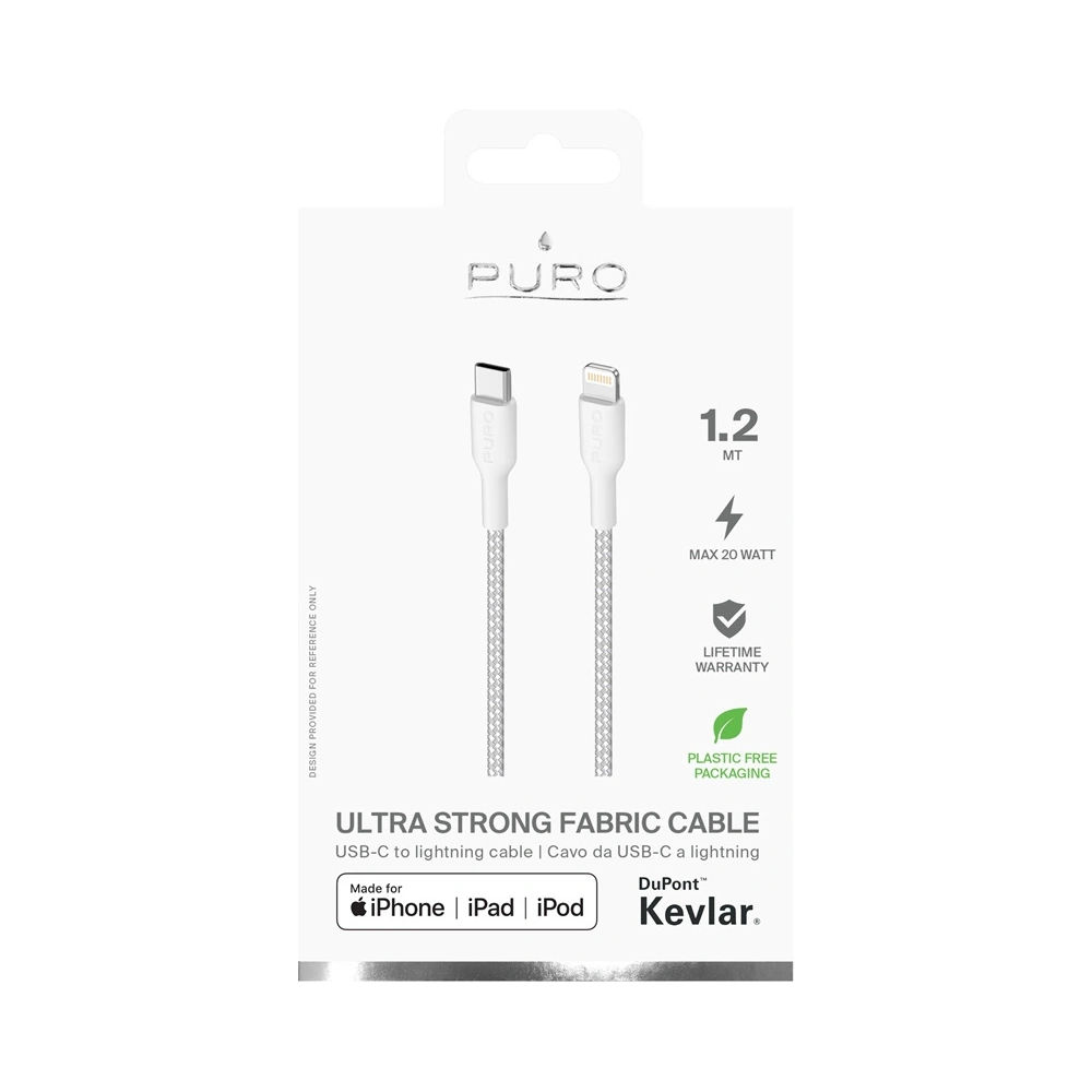 Kabel PURO Fabric Ultra Strong heavy duty USB-C/Lightning MFi 1,2m (bílý)