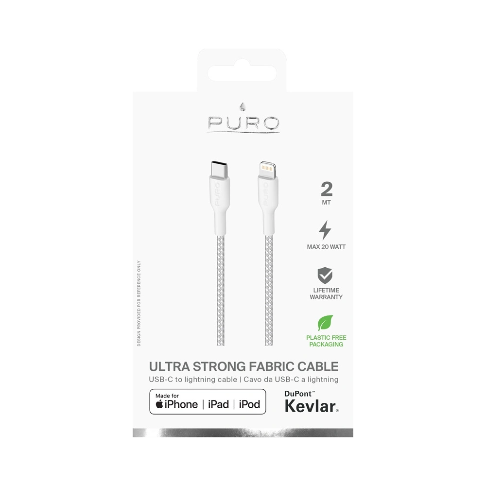 Kabel PURO Fabric Ultra Strong heavy duty USB-C/Lightning MFi 2m (biały)