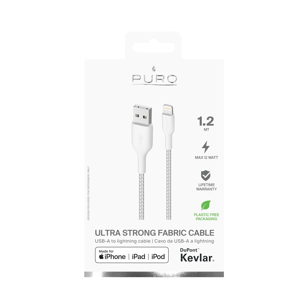 Hurtownia GSM - Kabel PURO Fabric Ultra Strong heavy duty USB-A/Lightning MFi 1,2m (biały) - PUR512WHT - {ean13} - Hurt