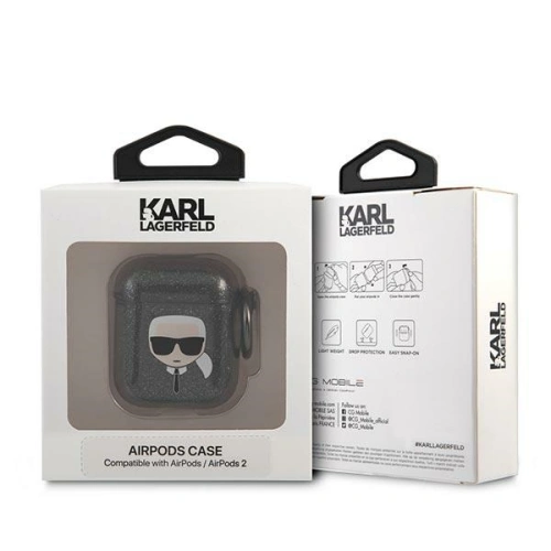 Etui Karl Lagerfeld KLA2UKHGK Apple AirPods cover czarny/black Glitter Karl`s Head
