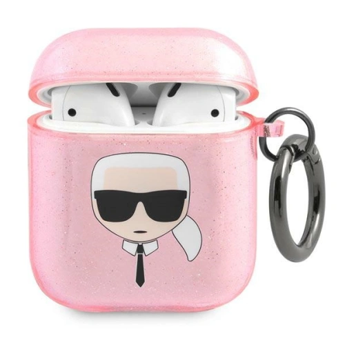 Etui Karl Lagerfeld KLA2UKHGP Apple AirPods cover różowy/pink Glitter Karl`s Head