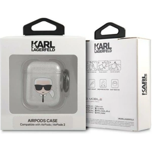 Hurtownia GSM - Etui Karl Lagerfeld KLA2UKHGS Apple AirPods kryt stříbrný/silver Glitter Karlova hlava - KLD749SLV - {ean13} - Hurt