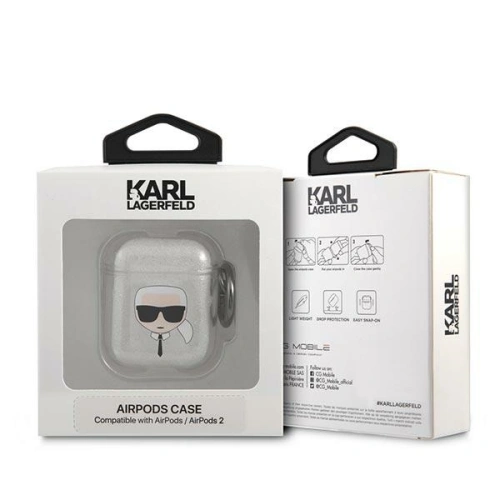 Etui Karl Lagerfeld KLA2UKHGS Apple AirPods cover srebrny/silver Glitter Karl`s Head