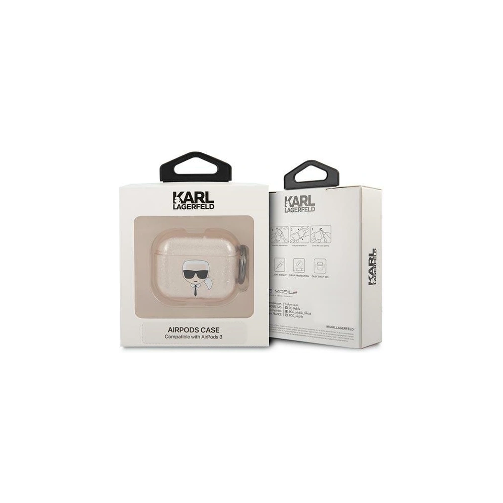 Hurtownia GSM - Etui Karl Lagerfeld KLA3UKHGD Apple AirPods 3 obal zlatý/gold Glitter Karlova hlava - KLD750GLD - {ean13} - Hurt