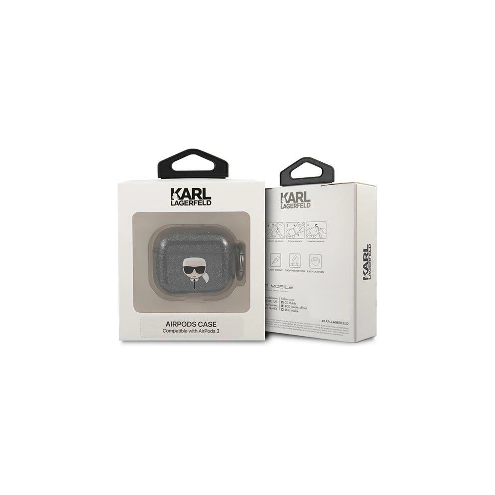 Wholesale Karl Lagerfeld KLA3UKHGK Apple AirPods 3 cover black Glitter Karl`s Head - KLD751BLK - {ean13} - Hurt